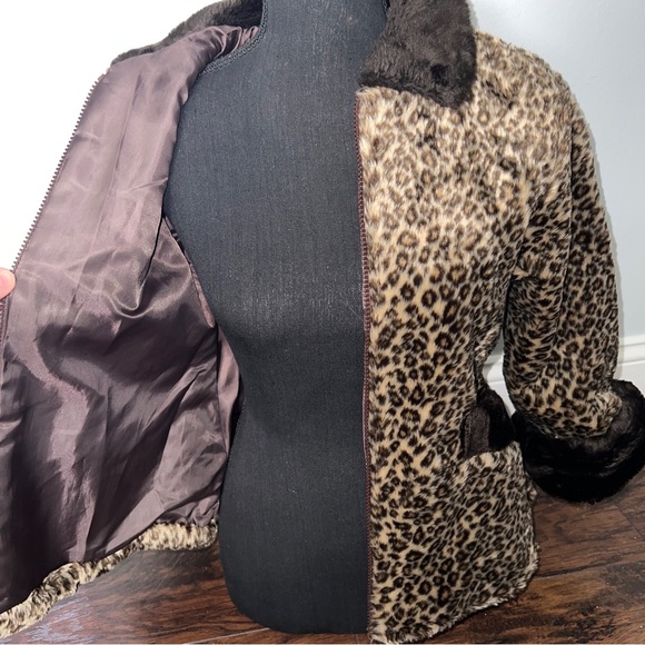 Faux Fur Girls Leopard Print Casual Time Lined Winter Coat Size 7 - Picture 11 of 16